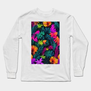 Colourful neon flowers pattern Long Sleeve T-Shirt